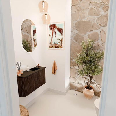Mondiaz JOYA 71.6cm toiletmeubel - ronding links kleur Walnut - Wastafel FAYE positie Rechts 1 kraangat kleur Urban.