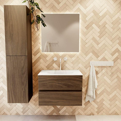 Mondiaz VICA meuble sous lavabo de salle de bains - 70cm - 2 tiroirs - lavabo Moon Talc - sans trou de robinet - Mocha