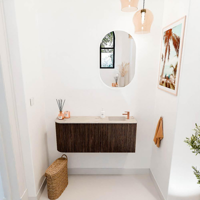 Mondiaz JOYA-DLUX 101.6cm toiletmeubel - ronding links kleur Walnut - Wastafel FAYE positie Rechts 1 kraangat kleur Frappe.