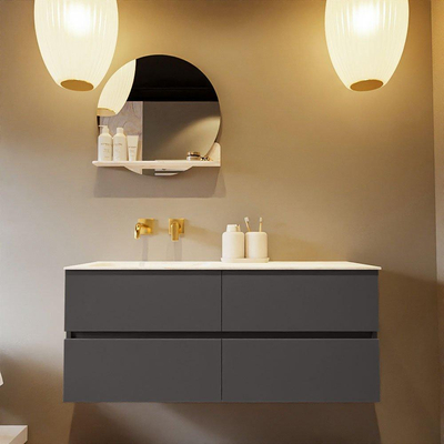 Mondiaz VICA-DLUX ensemble de meuble de salle de bain - 120cm - meuble sous-vasque gris foncé - 4 tiroirs - lavabo encastré cloud gauche - sans trous de robinet - version haute de 60cm - ostra