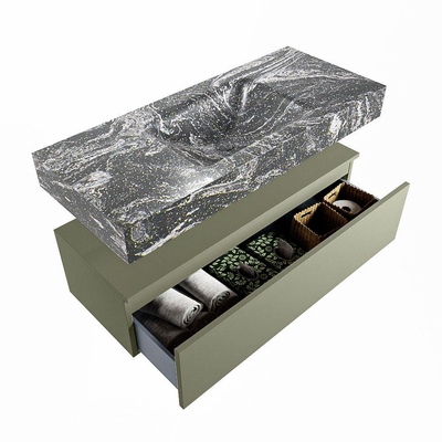 Mondiaz ALAN-DLUX Ensemble de meuble - 110cm - meuble Army mat - 1 tiroir - Lavabo Cloud Lava suspendu - vasque Centre - 1 trou de robinet