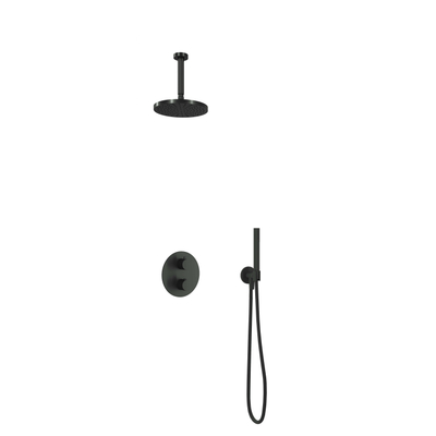 Hotbath Cobber ibs20a kit de douche thermostatique avec inverseur 2 voies avec douchette à main avec bras plafonnier 15cm noir mat