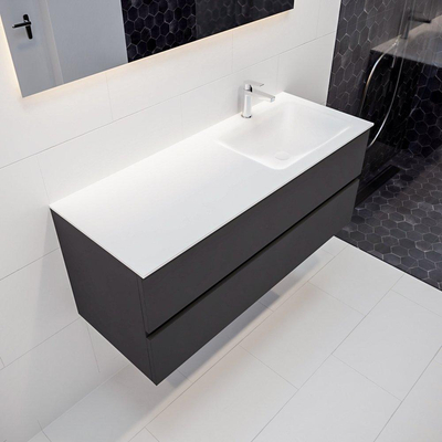 MONDIAZ VICA Ensemble de meuble salle de bain - 120cm - 2 tiroirs - lavabo Cloud à droite - 1 trou de robinet - solid surface gris foncé