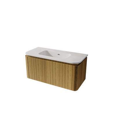 Saniclass Terra Badkamermeubelset - 100cm - 2 lades - afgeronde hoeken - 1 wastafel - zonder kraangat - sandwood (licht eiken)