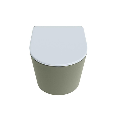 Mondiaz LAVIE WC suspendu – sans bride – 36 x 53 cm – avec abattant softclose – Army (vert), abattant Clay (bleu clair/gris)