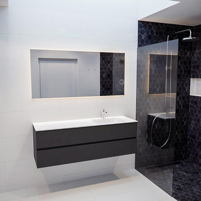 ENSEMBLE DE MEUBLE MONDIAZ VICA - 150cm - 2 tiroirs - lavabo Cloud à droite - 1 trou de robinet - solid surface gris foncé