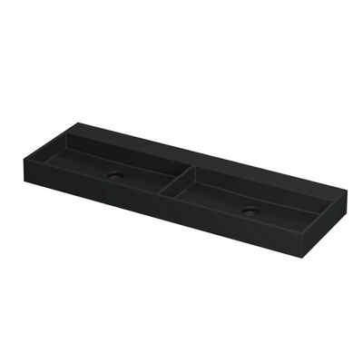INK United wastafel - 140x45x11cm - 2 wasbakken - 0 kraangaten - porselein Mat zwart