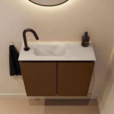 MONDIAZ TURE-DLUX meuble WC 60cm Rust. EDEN lavabo Opalo position gauche. Avec 1 trou de robinet.