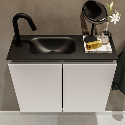 MONDIAZ TURE Toiletmeubel 60x23x50cm met 1 kraangaten 2 deuren linen mat Wastafel Eden links Solid Surface Zwart