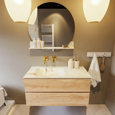 MONDIAZ VICA-DLUX Ensemble meuble de salle de bains - 100cm - meuble bas Washed oak - 2 tiroirs - lavabo encastré cloud gauche - sans trous de robinet - version haute 60cm - frape