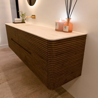 Mondiaz CIRO-DLUX Ensemble de meuble de salle de bains - 170x45x50cm - Plan vasque solid surface Meli - 1 vasque à gauche - sans trous de robinet - 4 tiroirs - Dusk