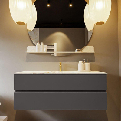 MONDIAZ VICA-DLUX Ensemble meuble de salle de bains - 130cm - sous-meuble dark grey - 2 tiroirs - lavabo encastré cloud au milieu - 1 trou de robinet - version haute 60cm - frape