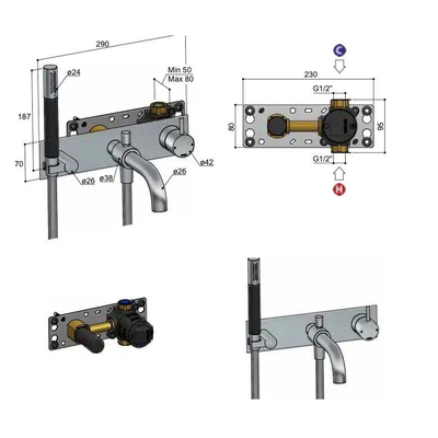 Hotbath COBBER Afbouwdeel - Inbouw douche/badmengkraan. Chroom