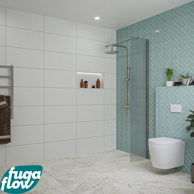 FugaFlow Eccelente Vetro Douche à l'italienne - 40x200cm - verre nervuré - Chrome