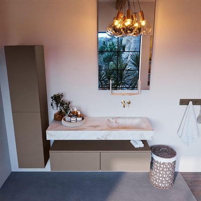 MONDIAZ ALAN - DLUX Ensemble de meuble de salle de bains - 130cm - meuble bas - Smoke - 2 tiroirs - lavabo suspendu - vasque à droite - 0 trous de robinet - Frappe