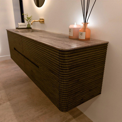 Mondiaz CIRO-DLUX Badkamermeubelset - 170x45x50cm - Solid surface wastafel Oza - 1 wasbak Links - zonder kraangaten - 4 lades - Shadow