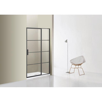 FugaFlow Efficiente Vetro Porte de douche 100x200cm avec paroi fixe verre de sécurité anticalcaire cadre Lines à l'extérieur Noir mat