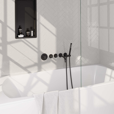 BRAUER Black Edition Badkraan Inbouw - douchegarnituur - 20cm uitloop - inclusief inbouwdeel - 3 gladde knoppen - handdouche staaf 1 stand - mat zwart