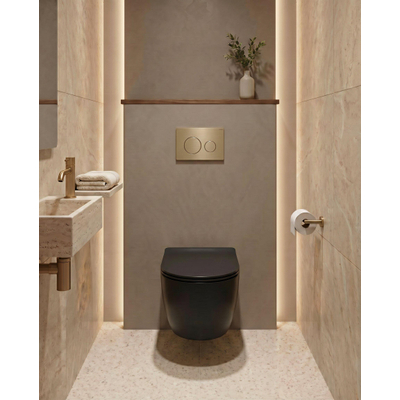QeramiQ Dely Swirl Toiletset - 36.3x51.7cm - Geberit UP720 Duofix Sigma inbouwreservoir - slim zitting - bedieningsplaat beige - ronde knoppen - mat zwart