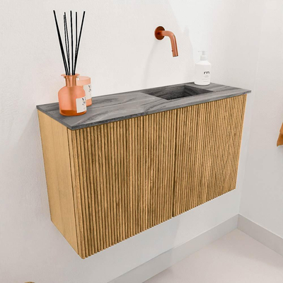 Mondiaz JOYA-DLUX 70cm toiletmeubel - kleur Oak - Wastafel FAYE positie Rechts Zonder kraangat kleur Sombra.