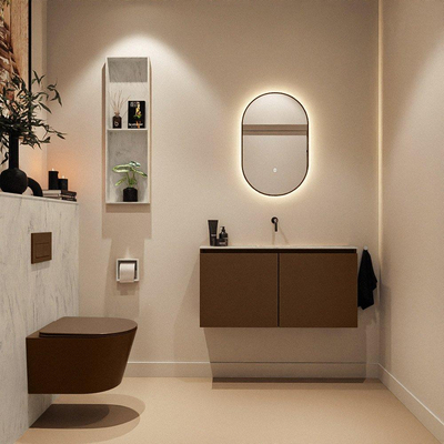 MONDIAZ TURE-DLUX Meuble toilette - 100cm - Rust - EDEN - vasque Opalo - position centrale - sans trou de robinet
