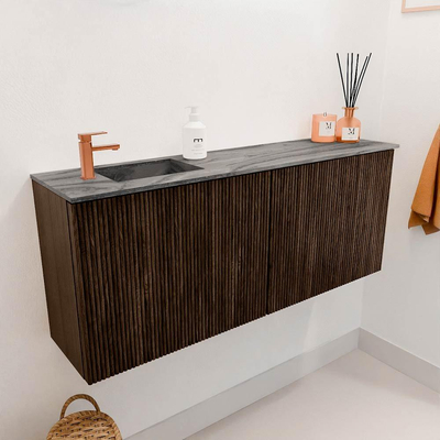 Mondiaz JOYA-DLUX 100cm toiletmeubel - kleur Walnut - Wastafel FAYE positie Links 1 kraangat kleur Sombra.