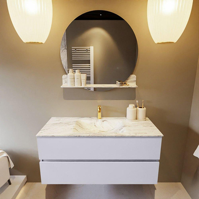 MONDIAZ VICA-DLUX Ensemble meuble de salle de bains - 110cm - meuble bas cale - 2 tiroirs - lavabo encastré cloud central - 1 trou de robinet - version haute 60cm - glace