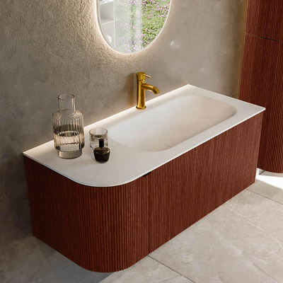 Mondiaz KURVE Ensemble de meuble salle de bain - 105x46x40cm - 1 tiroir - 1 porte - lavabo en solid surface - droite - 1 trou de robinet - Ruby
