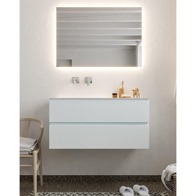 Mondiaz VICA ensemble de meuble de salle de bain - 100cm - meuble sous-vasque argile - 2 tiroirs - lavabo lune gauche - sans trou de robinet - miroir LED - version XL 60cm de haut