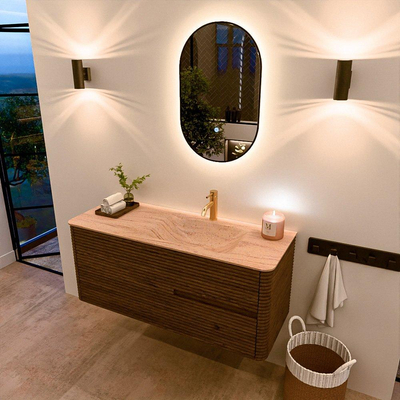 Mondiaz CIRO-DLUX Ensemble de meubles de salle de bains - 120x45x50cm - Plan vasque en solid surface Saba - 1 lavabo à droite - 1 trou de robinet - 2 tiroirs - Dusk