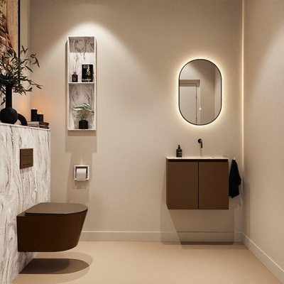 MONDIAZ TURE-DLUX Meuble toilette - 60cm - Rust - EDEN - vasque Glace - position droite - sans trou de robinet