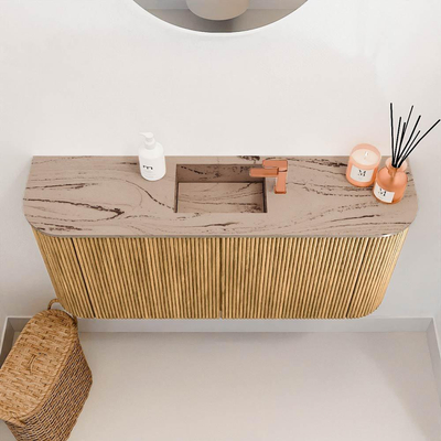 Mondiaz JOYA-DLUX 93.2cm toiletmeubel - ronding links en rechts kleur Oak - Wastafel FAYE positie Midden 1 kraangat kleur Arena.