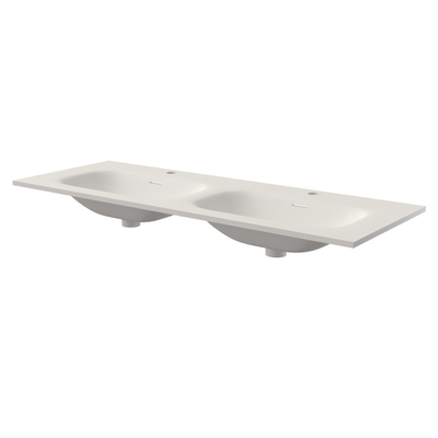 Saniclass Flow Meubelwastafel - 121x46x1.5cm - overloop - 2 wasbakken - 2 kraangaten - solid surface wit mat