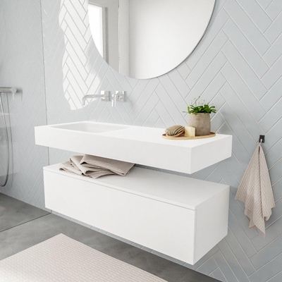 MONDIAZ ALAN 120cm - meuble bas - 1 tiroir - lavabo suspendu - vasque à gauche - 0 trous de robinet - talc