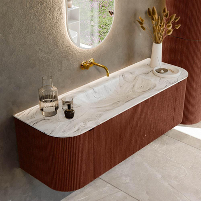 Mondiaz KURVE-DLUX Badkamermeubelset - 140x46x40cm - 1 lade - 2 deuren - wastafel solid surface - midden - zonder kraangat - Ruby