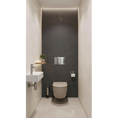 QeramiQ Dely Swirl Toiletset - inbouwreservoir Qeramiq Flush - 35mm zitting - metaal RVS bedieningsplaat - rechthoekige knoppen - beige