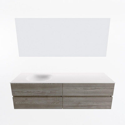 Mondiaz Vica ensemble de meuble de salle de bain - 170cm - meuble sous-vasque marron clair gris - 4 tiroirs - lavabo lune gauche - sans trous de robinet - couleur talc - miroir LED - version XL 60cm haut