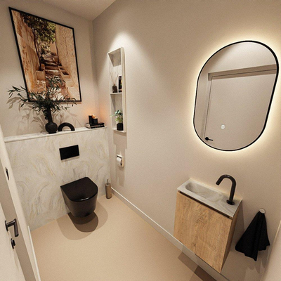 MONDIAZ TURE-DLUX Meuble toilette - 40cm - Washed Oak - EDEN - vasque Ostra - position gauche - 1 trou de robinet