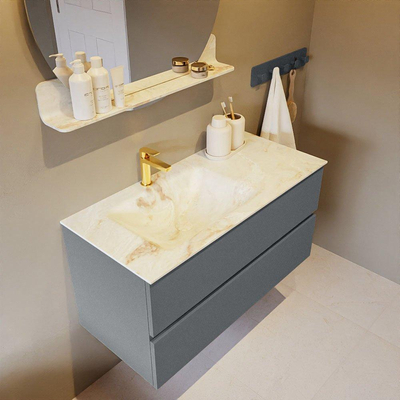 Mondiaz VICA-DLUX ensemble de meuble de salle de bain - 100cm - meuble sous-vasque plata - 2 tiroirs - lavabo encastrée cloud gauche - 1 trou de robinet - version haute de 60cm - frape