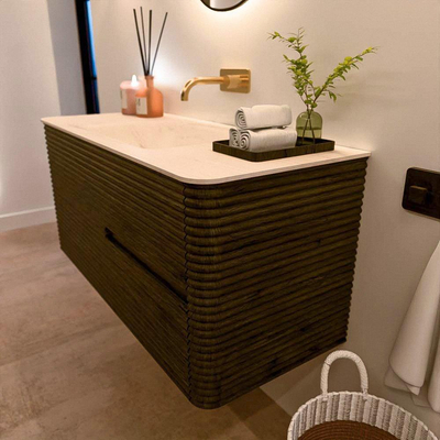 Mondiaz CIRO-DLUX Badkamermeubelset - 110x45x50cm - Solid surface wastafel Meli - 1 wasbak Midden - zonder kraangaten - 2 lades - Shadow