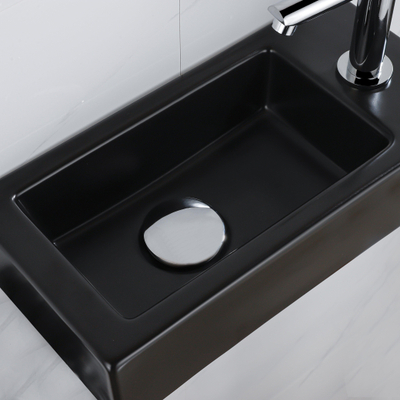 FugaFlow Efficiente Pietra Fonteinset - 37.5x18.5x9cm - keramiek - kraangat rechts - fonteinkraan chroom - afvoerplug - verlaagd sifon - Mat Zwart