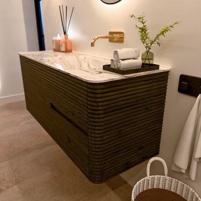 Mondiaz CIRO-DLUX Meuble de salle de bains - 120x45x50cm - Plan vasque solid surface Glace - 1 vasque à droite - sans trous de robinetterie - 2 tiroirs - Shadow