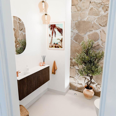 Mondiaz JOYA 100cm toiletmeubel - kleur Walnut - Wastafel FAYE positie Links 1 kraangat kleur Talc.