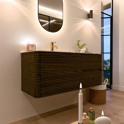 Mondiaz CIRO-DLUX Badkamermeubelset - 120x45x50cm - Solid surface wastafel Glace - 1 wasbak Links - 1 kraangat - 2 lades - Shadow