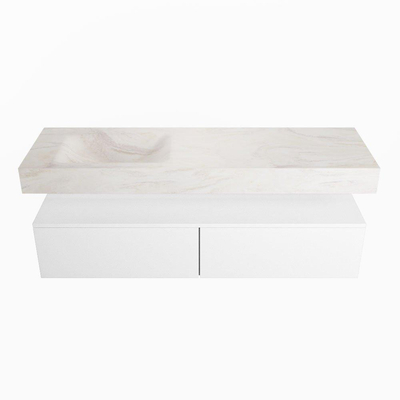 Mondiaz ALAN-DLUX Ensemble de meuble - 150cm - meuble Talc mat - 2 tiroirs - Lavabo Cloud Ostra suspendu - vasque Gauche - 1 trou de robinet