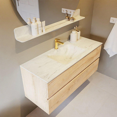 MONDIAZ VICA-DLUX Badkamermeubelset - 120cm - onderkast washed oak - 2 lades - inbouw wastafel cloud midden - 1 kraangat - 60cm hoge versie - opalo