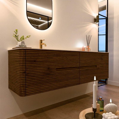 Mondiaz CIRO-DLUX Badkamermeubelset - 180x45x50cm - Solid surface wastafel Meli - 1 wasbak Links - 1 kraangat - 4 lades - Dusk