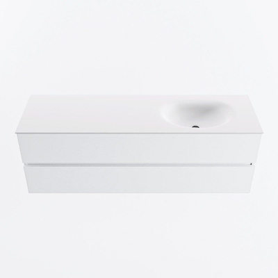 MONDIAZ VICA meuble sous lavabo 150cm Talc 2 tiroirs. Lavabo MOON droit 1 trou de robinet, couleur Talc.