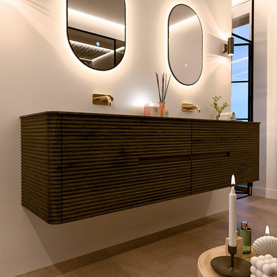 Mondiaz CIRO-DLUX Ensemble de meubles de salle de bains - 190x45x50cm - Plan-vasque en solid surface Lava - 2 vasques Double - sans trous de robinet - 4 tiroirs - Shadow