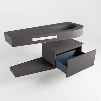 MONDIAZ RIVA Ensemble de meuble salle de bain - 120x50x30cm - 1 tiroir - MDF gris foncé mat - push to open - 0 trous de robinet - lavabo à droite - solid surface gris foncé
